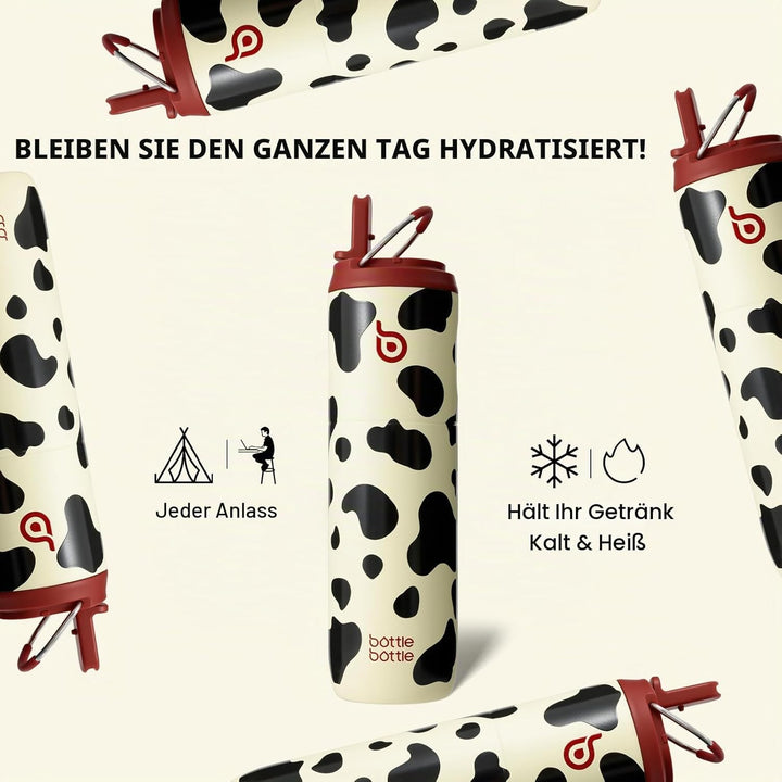 BOTTLE BOTTLE Isolierte Edelstahl Trinkflasche 750 ml mit Strohhalm, Deckel & Griff – Auslaufsicher,