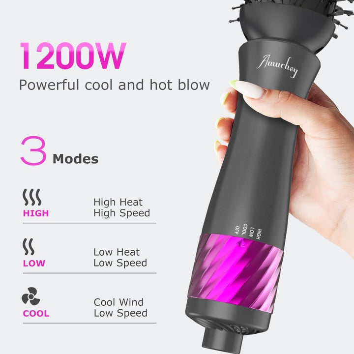 Amurhey Warmluftbürste Stylingbürste Föhnbürste 1200W, [2025 New] One-Step Lockenbürste & Haartrockn