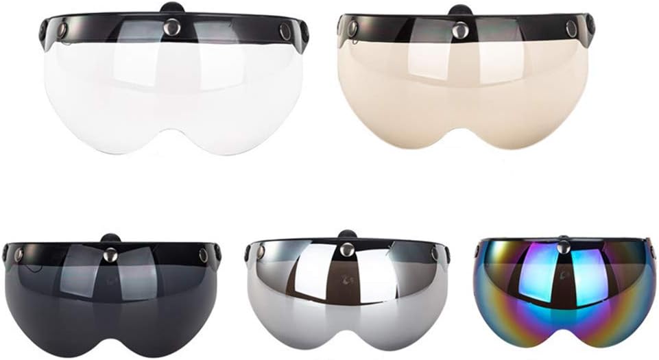 Wopohy Helmvisier Universelles 3 Druckknopf Winddichtes Sonnenschutz Halbgesicht-Retro Motorradhelm