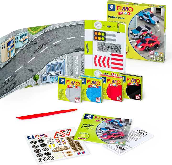 STAEDTLER 8034 29 LZ FIMO Kids Form&Play Playtime & Modeling Polymer Clay Set - Police Race (4 Blöck
