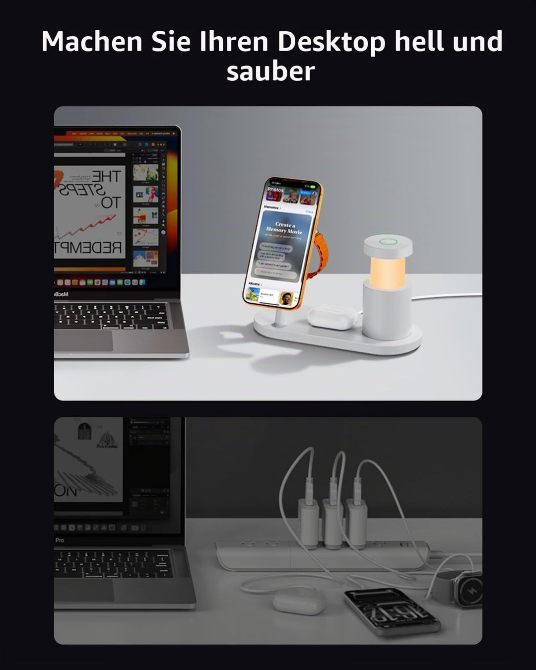 GEEKERA 25W Fast 4-in-1 Ladestation: Mag-Safe kabelloses Ladegerät, induktive Schnellladegerät mit N