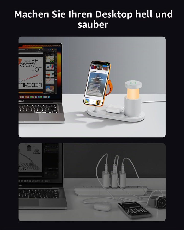 GEEKERA 25W Fast 4-in-1 Ladestation: Mag-Safe kabelloses Ladegerät, induktive Schnellladegerät mit N