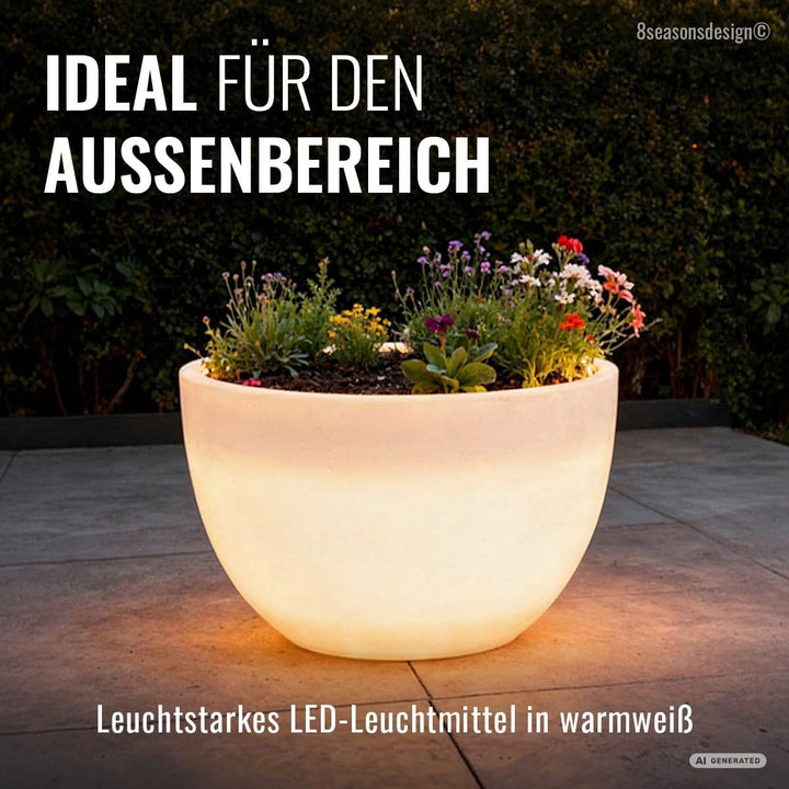 8 seasons design Shining Curvy Pot XM, LED Pflanzkübel (Weiss) 59 x 39 cm, E27 Fassung inkl. Leuchtm