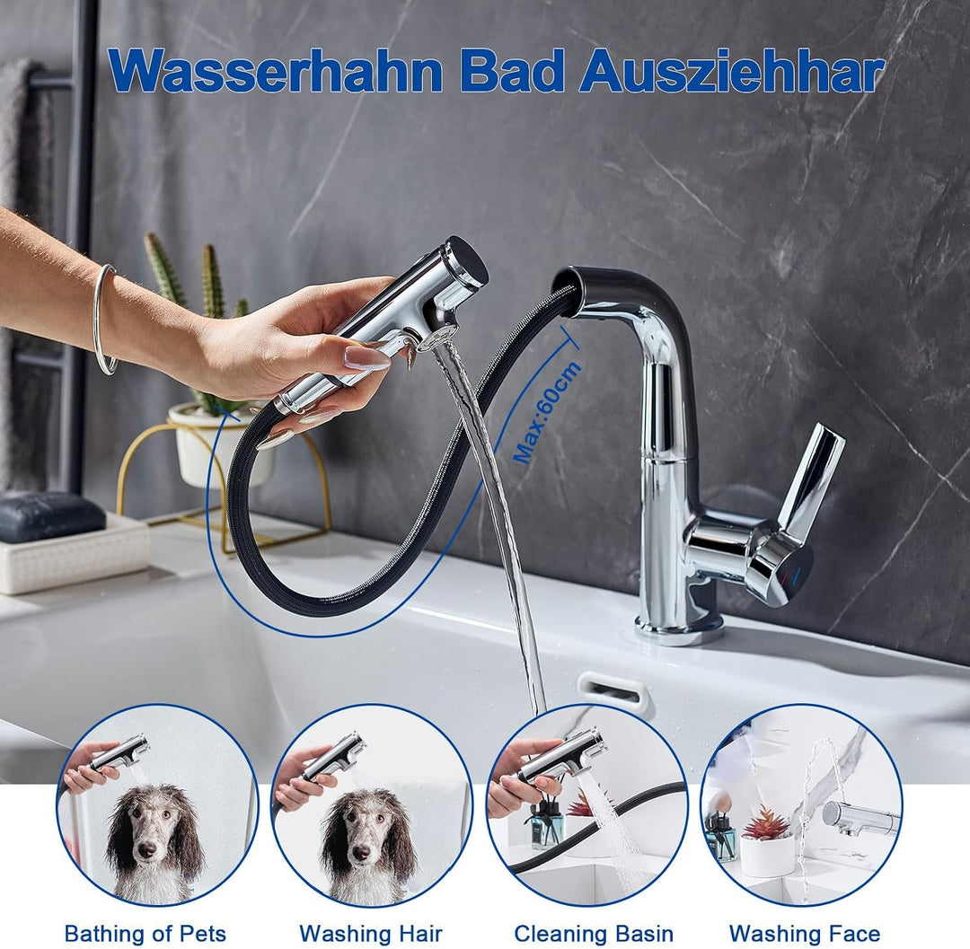 Waschtischarmatur mit Ausziehbar Wasserhahn Bad,Einhebelmischer Badarmatur Waschbeckenarmatur für mi