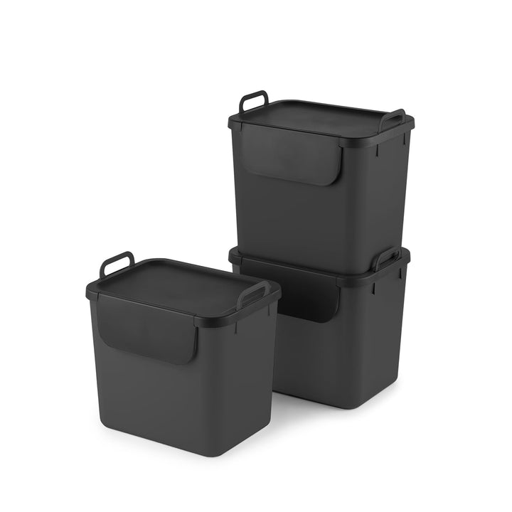 Jive Rotho Recycling Müllsystem anthrazit 3er-Set Mülltrennsystem 30l für die Küche, Kunststoff (PP