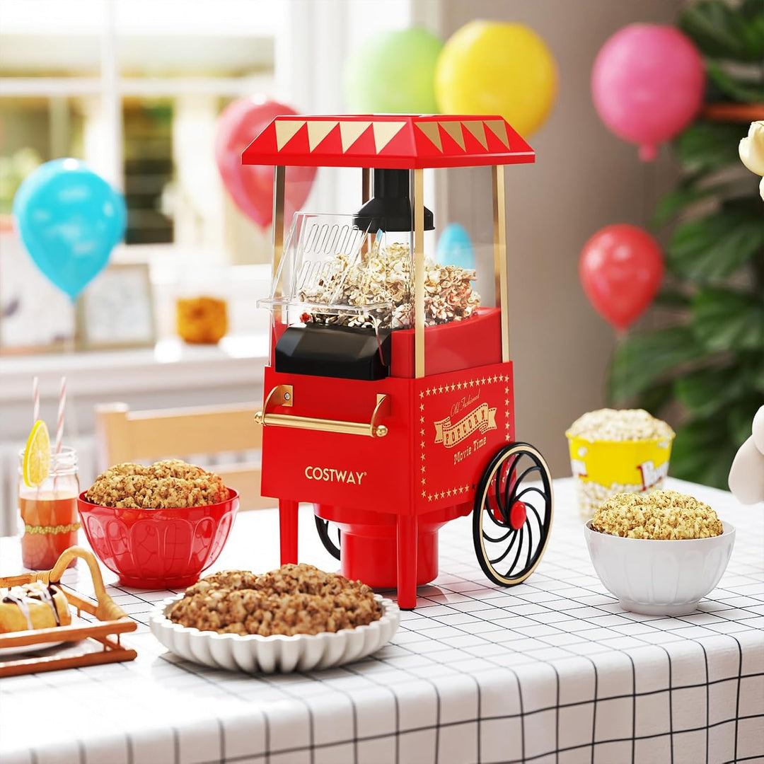 COSTWAY Retro Popcornmaschine 1200W, Heissluft Popcorn Maschine Ohne Öl, Schnelle Zubereitung in 2 M