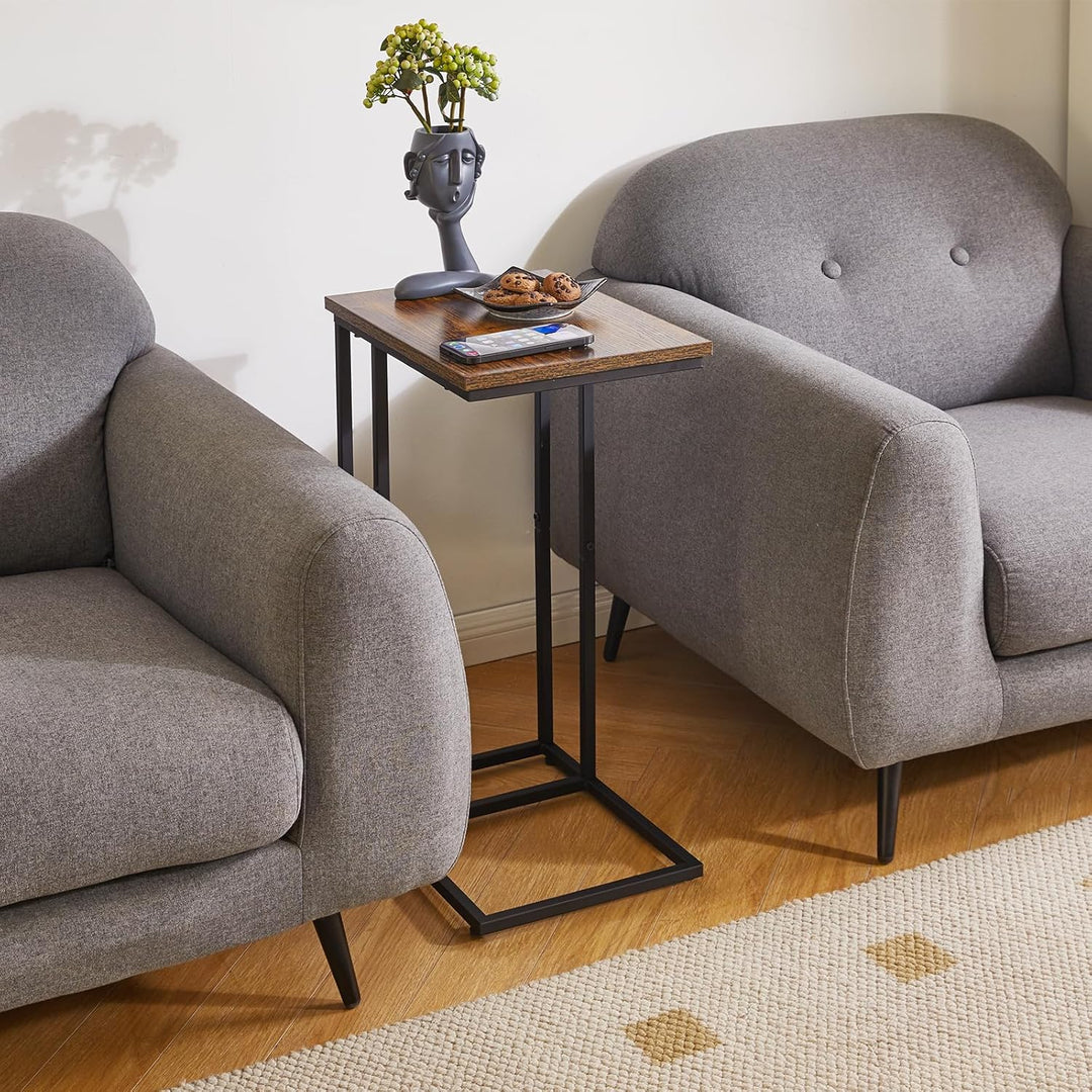 C-förmiger Beistelltisch, Schiebe und Sofatisch, Couchtisch mit Stahlrahmen für Wohnzimmer, Schlafzi