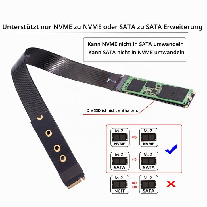 NFHK NGFF M-Key NVME Stecker auf Buchse Verlängerung PCI Express Kabel 30cm PCI-E 4.0 für Mainboard