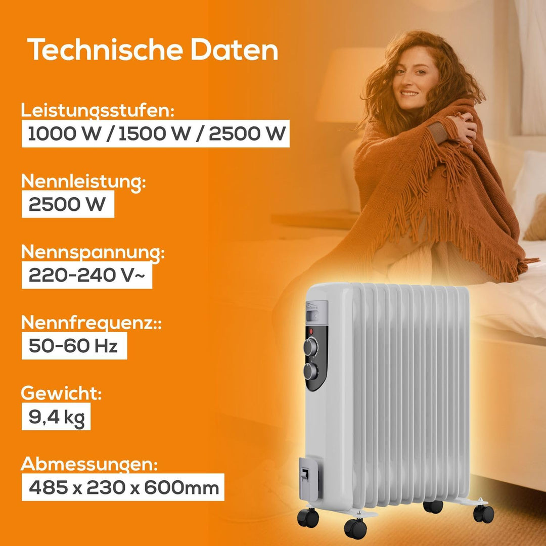 Tronitechnik® Elektroheizung Ölradiator Öl-Heizung Radiator 3 Heizstufen 11 Rippen Elektrischer Heiz