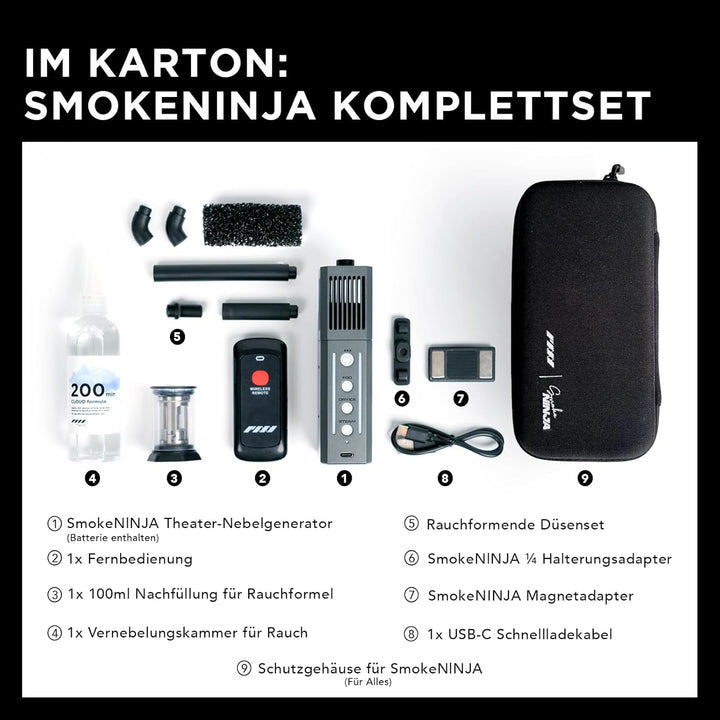 PMI SmokeNINJA Tragbare Nebelmaschine, tragbare kabellose Rauchmaschine mit Fernbedienung für Fotogr