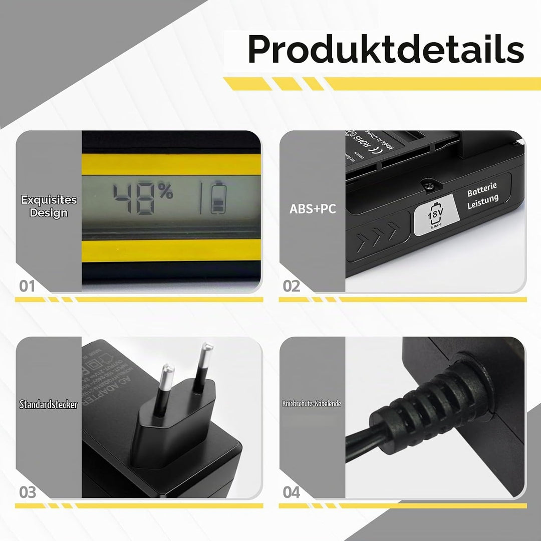 Kompatibel mit Karcher 5,0Ah Akkus und Schnellladegeräten, 18V Ladegerät-Set für 18/50 Li-Ionen-Akku