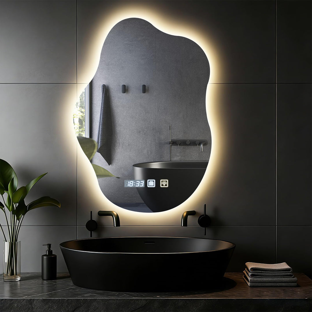 Badspiegel mit Beleuchtung, Cloud-Design, Badezimmerspiegel mit Beleuchtung, LED Spiegel, Dimmbar, 3
