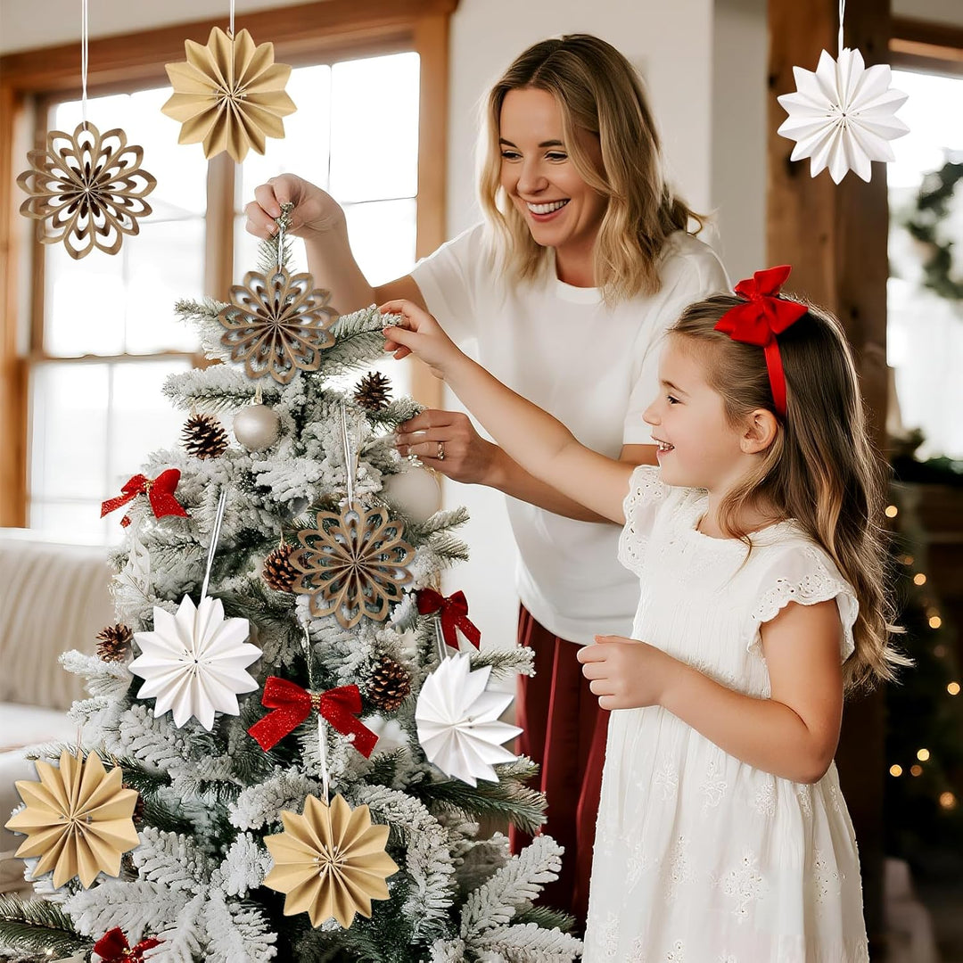 EASY JOY 9 Stück Boho weihnachtsbaumschmuck 3D Mini Weihnachten Papier Fächer Ornamente Pappsterne W