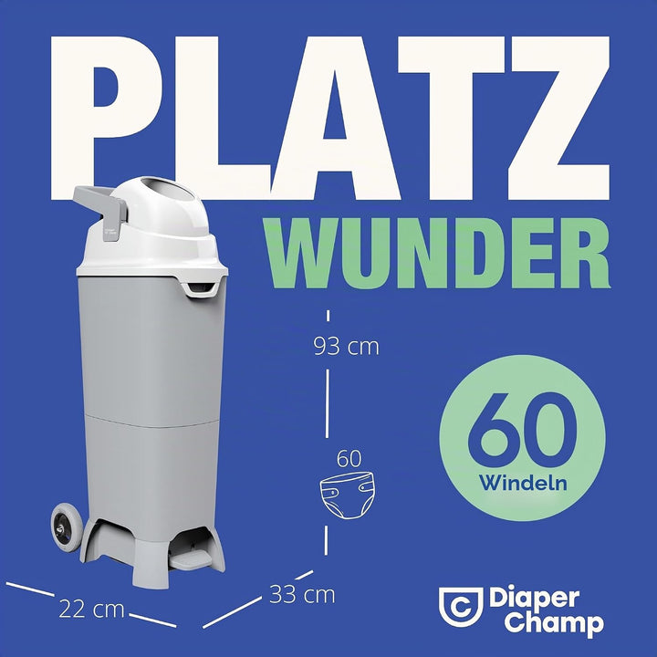 Geruchsdichter Windeleimer DiaperChamp ONE Maxi Handsfree Plus mit Pedal und Rollen - berührungslose