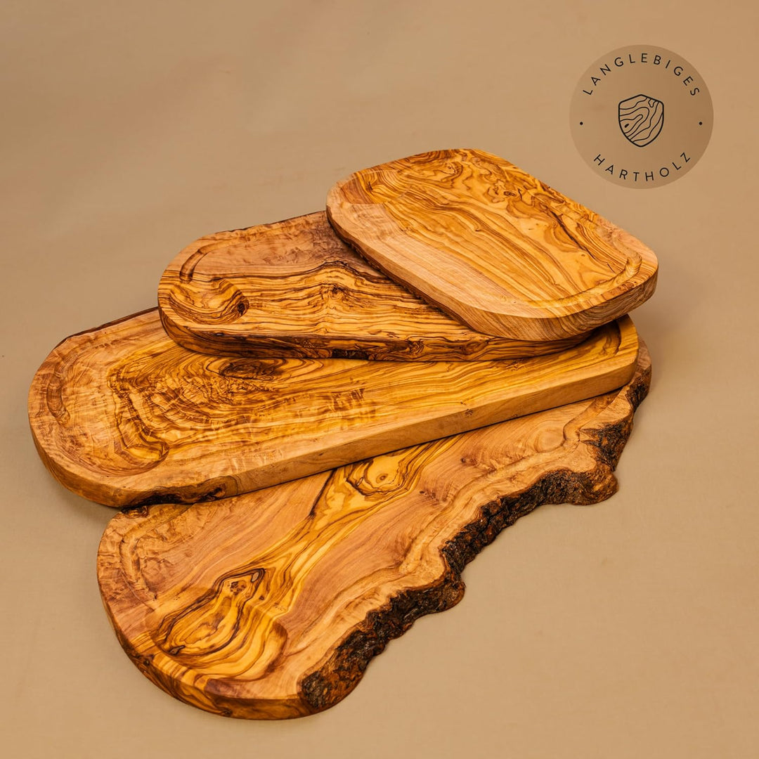 DAS OLIVENHOLZBRETT® Olivenholz Schneidebrett mit Saftrille/Servierbrett aus Olivenholz/Steakbrett/O