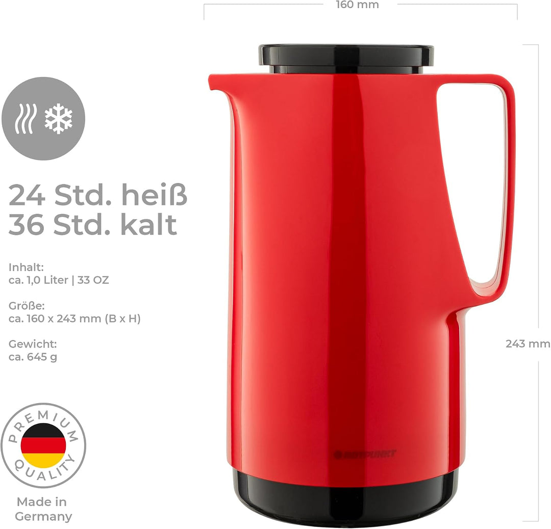 ROTPUNKT Isolierkanne 760 Maxima 1,0 l | Zweifunktions-Drehverschluss | BPA-frei - gesundes Trinken
