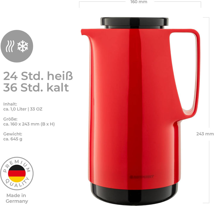 ROTPUNKT Isolierkanne 760 Maxima 1,0 l | Zweifunktions-Drehverschluss | BPA-frei - gesundes Trinken