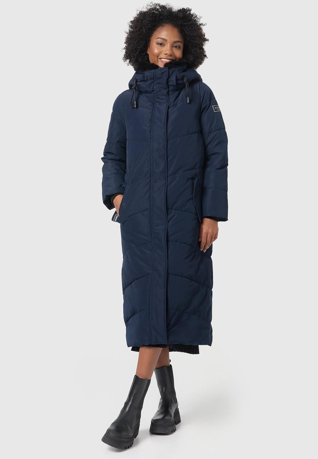 Navahoo Damen Wintermantel Warmer Steppmantel extralang mit Abnehmbarer Kapuze Hingucker XIV XS-XXL