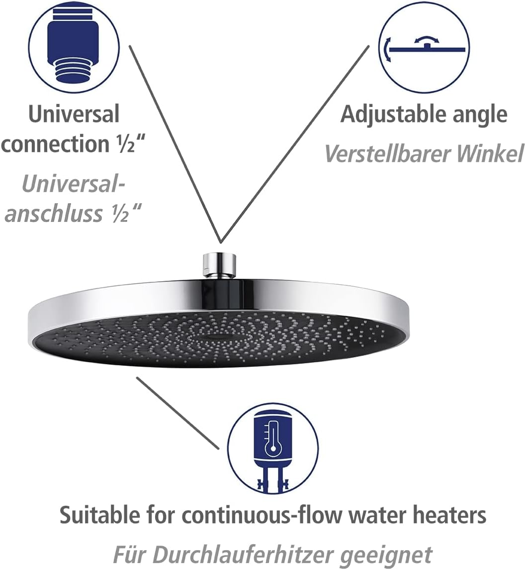 WENKO Softwater Duschkopf, Regenduschkopf, Universalbrause spritzarm und leise in der Funktion, Dusc
