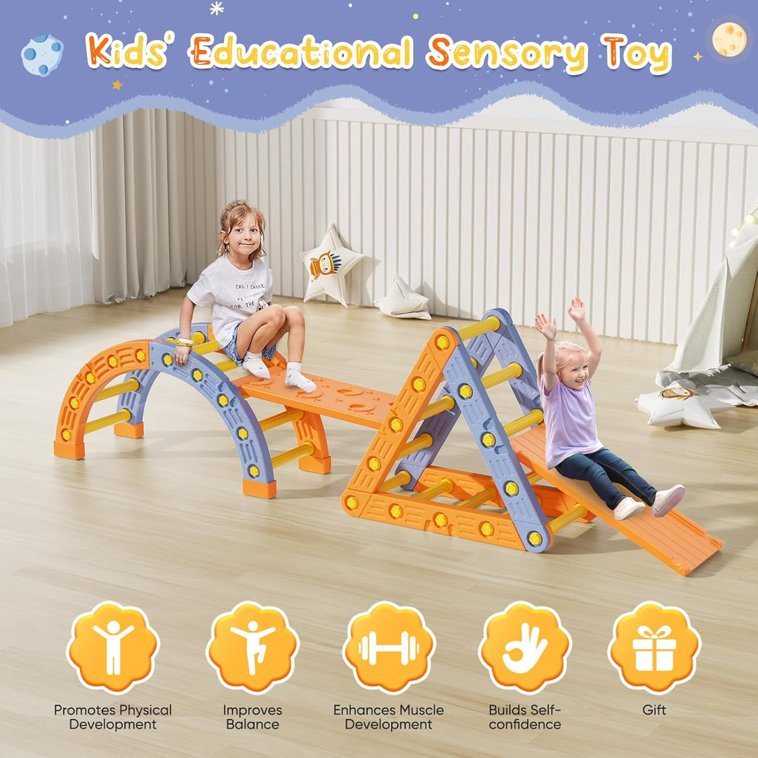 Klettergerüst Indoor,10-in-1Montessori Indoor Spielset,Klettergerüst mit Rutsche, Bogen & Matte für