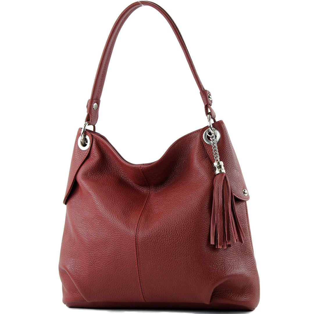 modamoda de T185 Damen Leder Schultertasche, handmade in Italy Dunkelrot, Dunkelrot