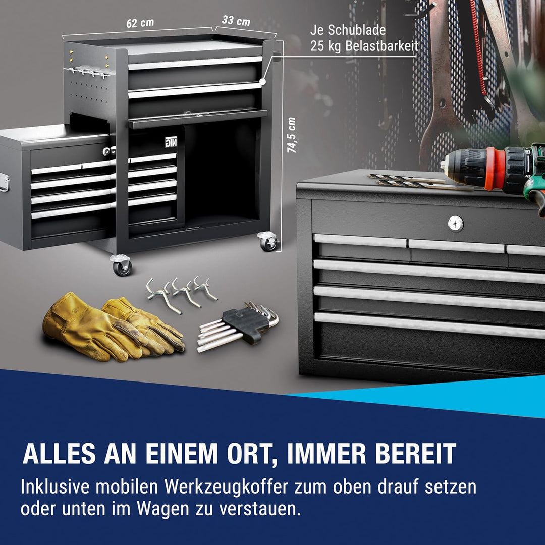 NTG Werkstattwagen Werkzeugwagen mit Werkzeugkiste | OHNE Werkzeug | 8 Schubladen + grosses und klei
