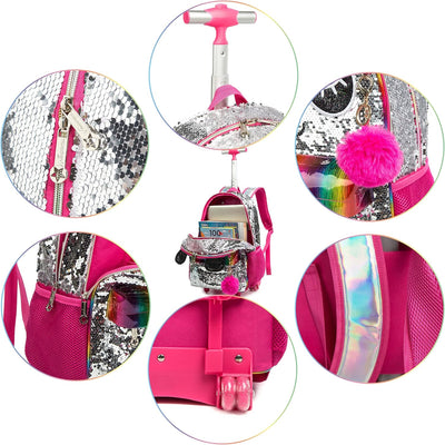 HTgroce Trolley Rucksack Kinder Mädchen,Panda 3 in 1 Kinder Trolley Schultasche mit Rollen Rucksack
