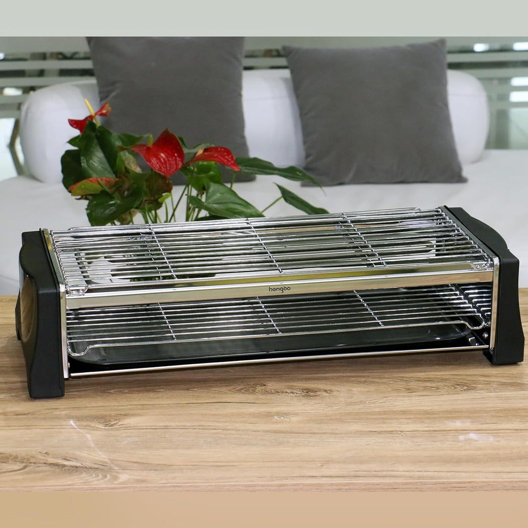 Tischgrill Elektrisch, Elektrogrill Doppelschicht, 2200W Elektro Grill Smokeless BBQ Grill für Balko