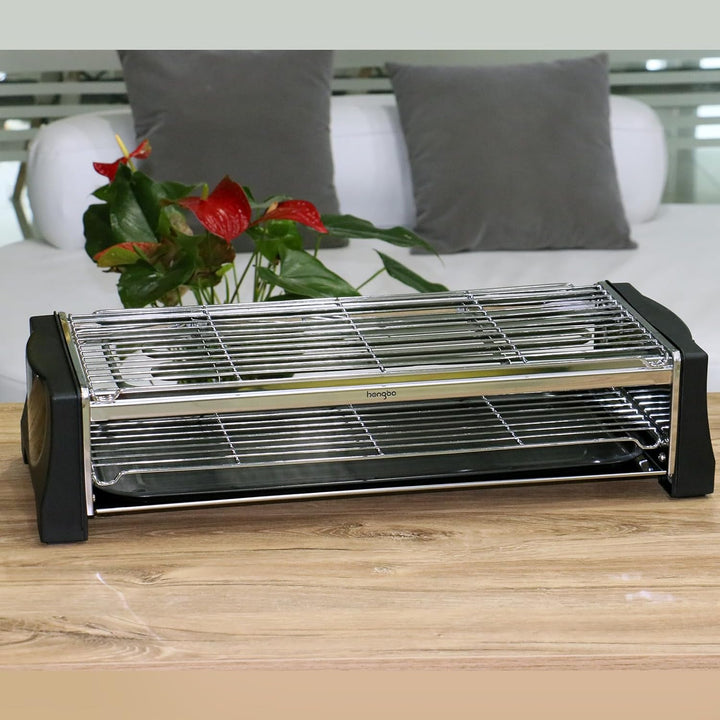Tischgrill Elektrisch, Elektrogrill Doppelschicht, 2200W Elektro Grill Smokeless BBQ Grill für Balko