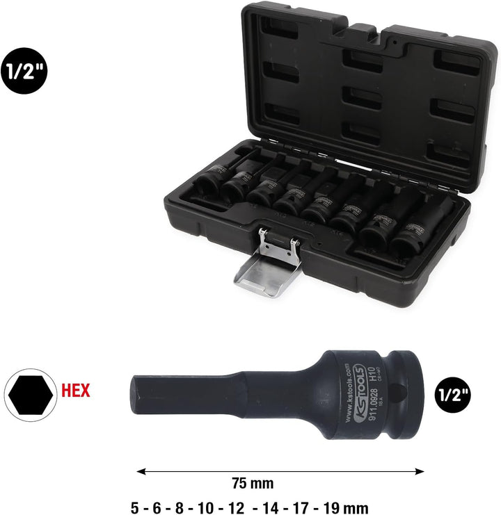 KS Tools 1/2'' SECHSKANT-KRAFTBITNuss-SATZ 8tlg 5-6-8-10-12-14-17-19mm