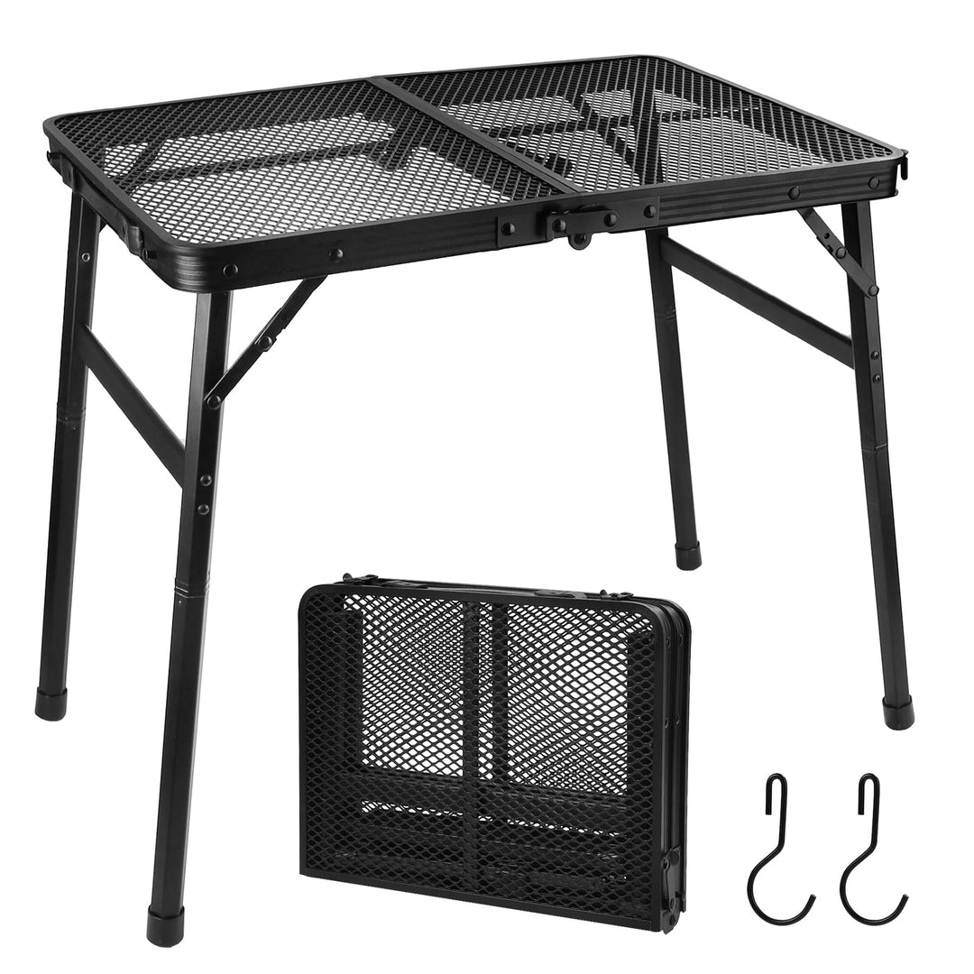 lalago 60x40cm Campingtisch Höhenverstellbar 27/56cm, Kleiner Klappbartisch Faltbar mit Netz-Desktop