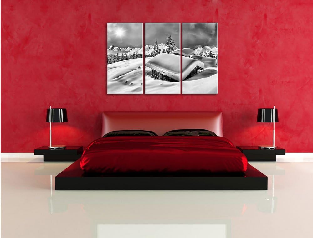 Pixxprint Berghütten Alpen als Leinwandbild/Grösse: 3 Teilig (120x80) cm/Wandbild/Kunstdruck/fertig
