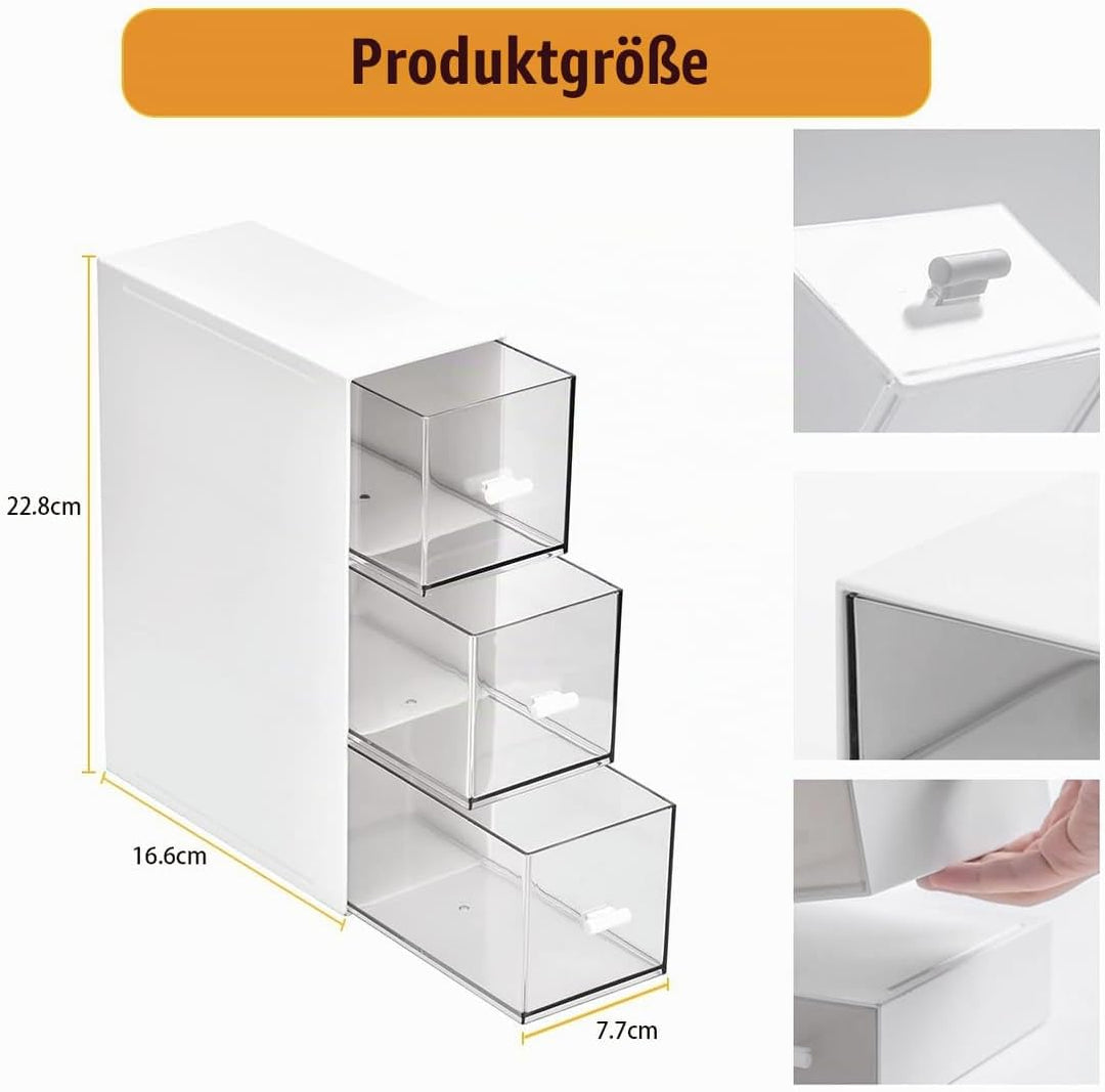 Teebox mit 3 Schubladen, Stapelbar tee organizer, Kunststoff Teeboxen für Teebeutel, Aufbewahrungsbo