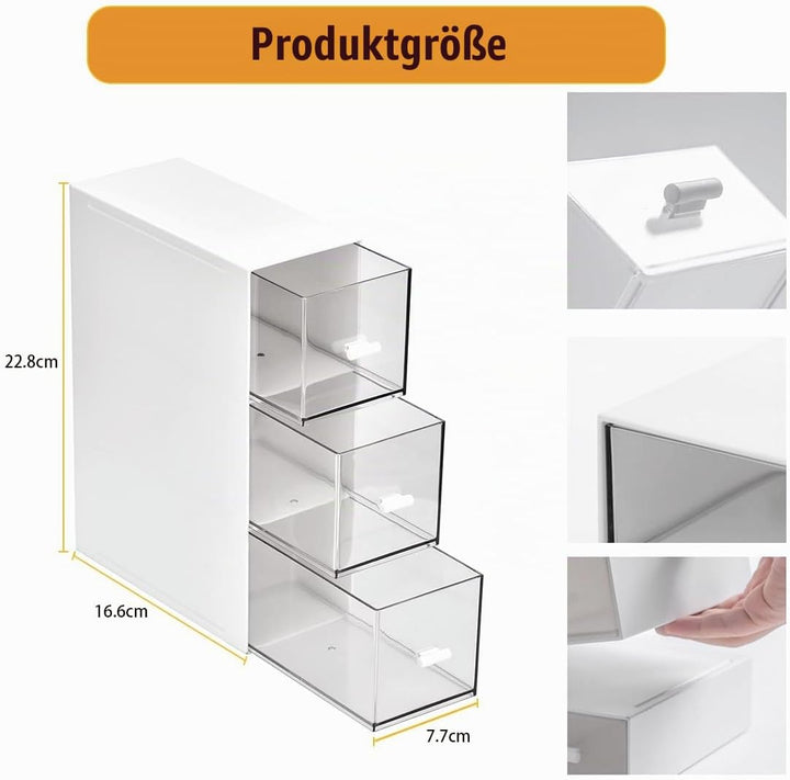 Teebox mit 3 Schubladen, Stapelbar tee organizer, Kunststoff Teeboxen für Teebeutel, Aufbewahrungsbo