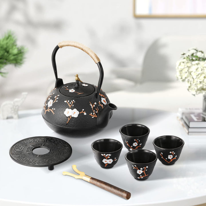 Dyna-Living Teekanne Gusseisen Set, Japanische 1,2 Liter Gusseiserne Teekanne 4 Teebecher, Basis, Ed