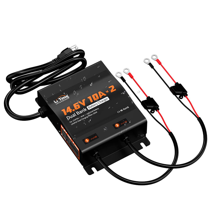 LiTime 2-Bank 14.6V 10A Batterieladegerät IP67 Wasserdicht 12V10A 2-Bank Wasserdicht, 12V10A 2-Bank