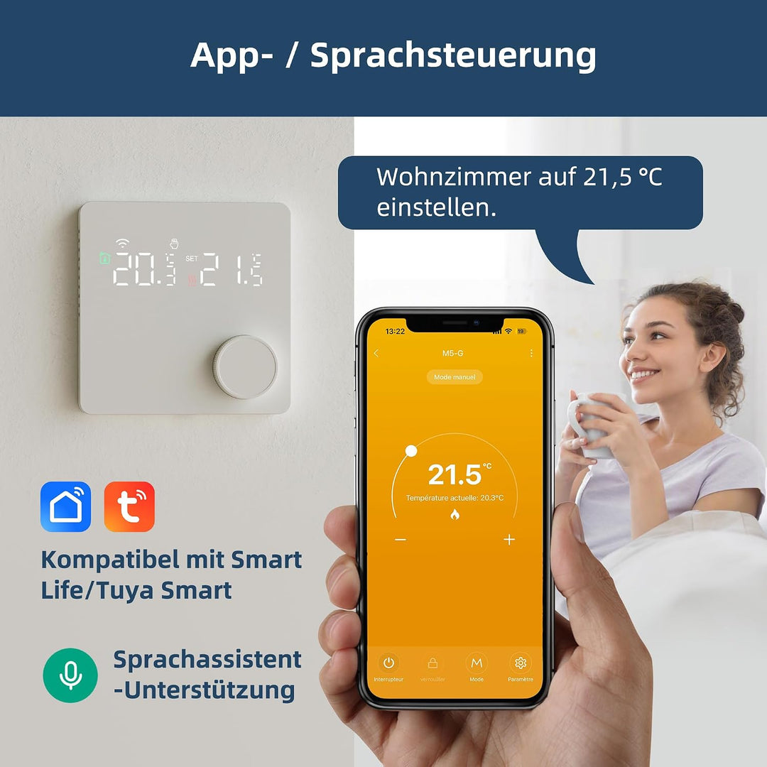 Beok Fussbodenheizung Thermostat Digital, WiFi Wasser Fussbodenheizung Smart Raumthermostat Tagespro