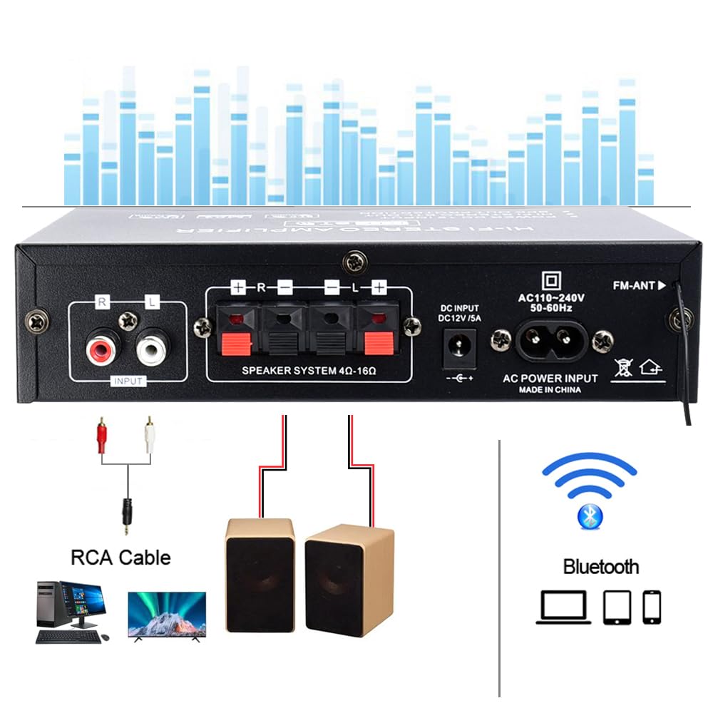 WOOPKER AK35 HiFi-Verstärker, Bluetooth 5.0 Mini Verstärker HiFi Stereo Heimkino Stereo av Receiver