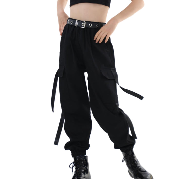 Kinder Cargo Hose Elastische Taille Jogger Hose für Jungen Mädchen Street Hip Hop… Schwarz 134-140,