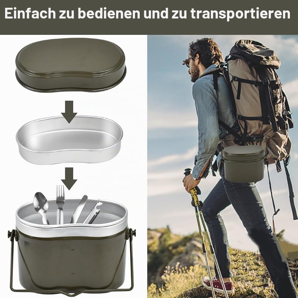 Kleemeiero Stil Bundeswehr Essgeschirrset Outdoor Geschirr-Set Aluminium Kochgeschirr Bund Essbestec
