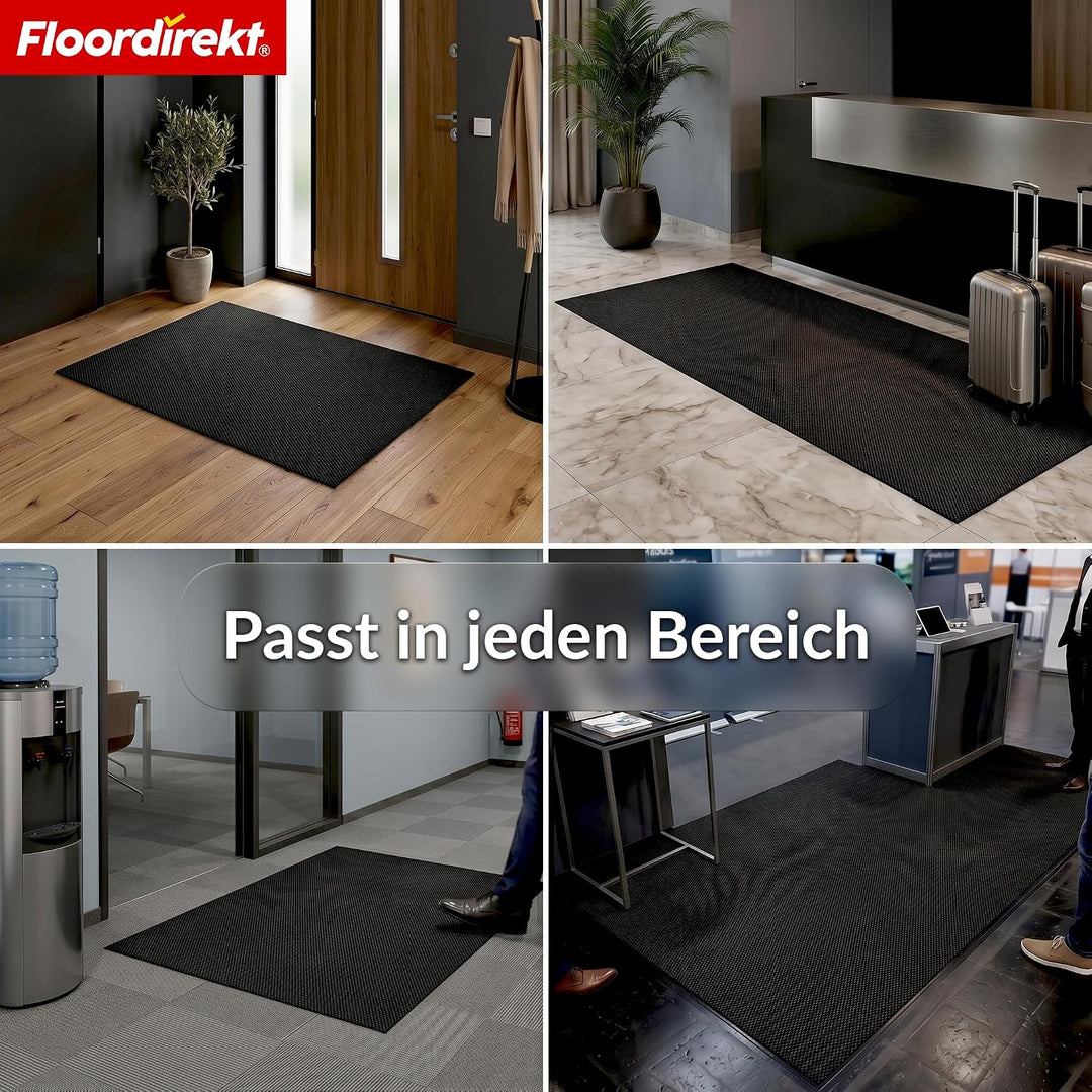 Floordirekt Schmutzfangmatte Grau 80x750cm Hong Kong Pro – rutschfeste Sauberlaufmatte mit TPE-Rücke