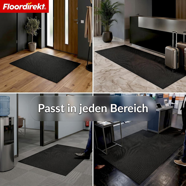Floordirekt Schmutzfangmatte Grau 80x750cm Hong Kong Pro – rutschfeste Sauberlaufmatte mit TPE-Rücke