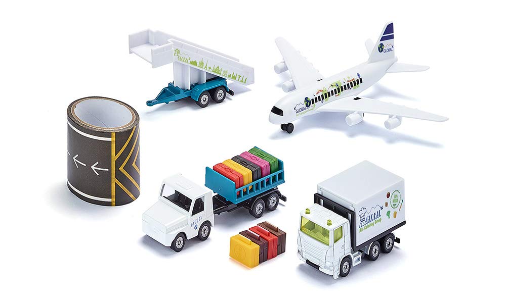 siku 6312, Flughafenset, Metall/Kunststoff, Weiss, Inkl. Verkehrsflugzeug, Catering-Fahrzeug, Anhäng