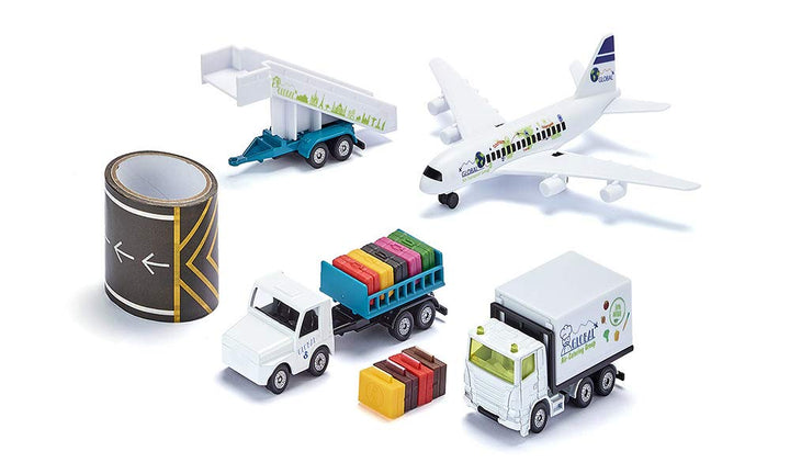 siku 6312, Flughafenset, Metall/Kunststoff, Weiss, Inkl. Verkehrsflugzeug, Catering-Fahrzeug, Anhäng
