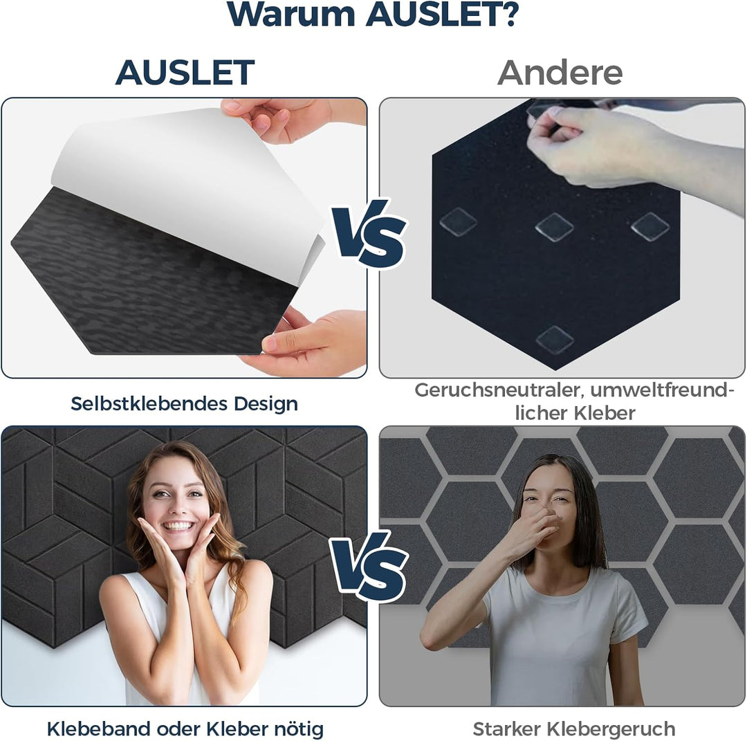 12 Stück Hexagon Akustikplatten Selbstklebend, 30 x 26 x 0,9 cm Hohe Dichte schallabsorber wand, Sch