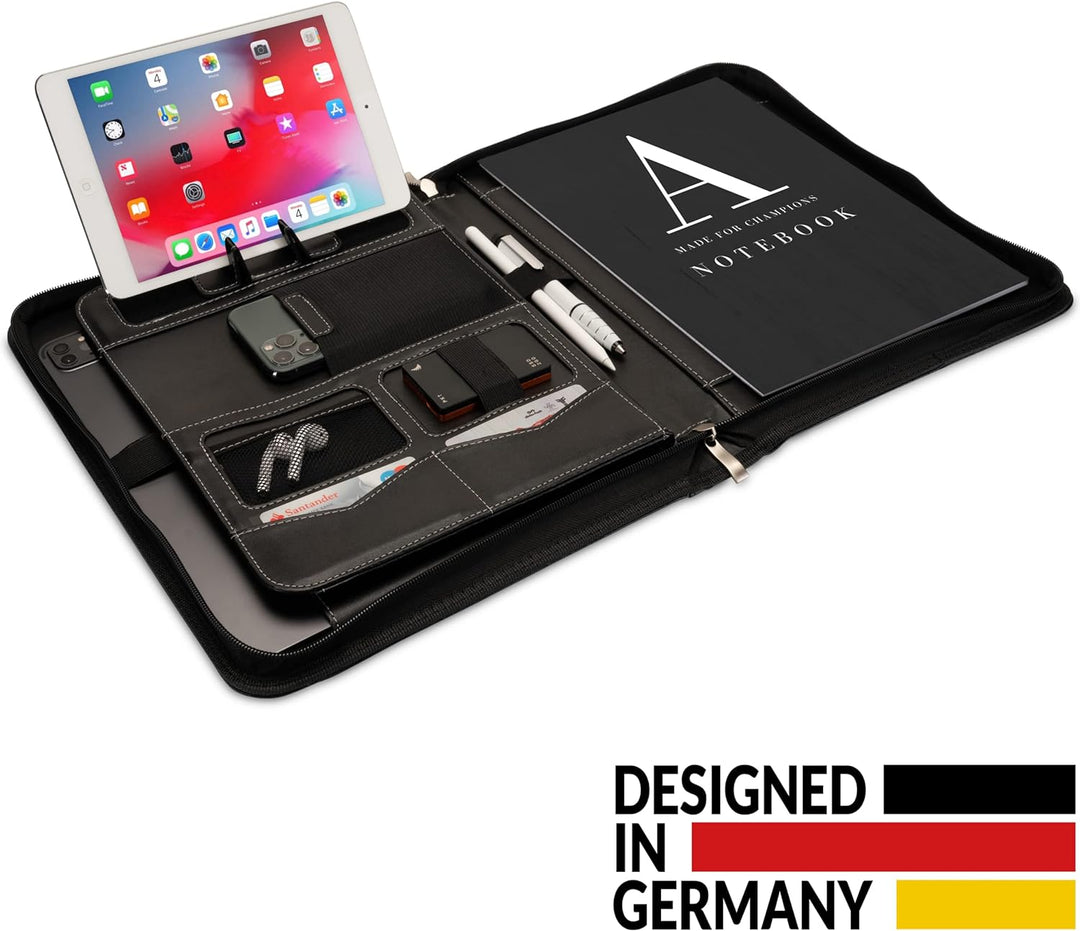 AZORIS PREMIUM® Schreibmappe A4 Premium Konferenzmappe mit viel Stauraum und 13 Zoll Fach für Tablet