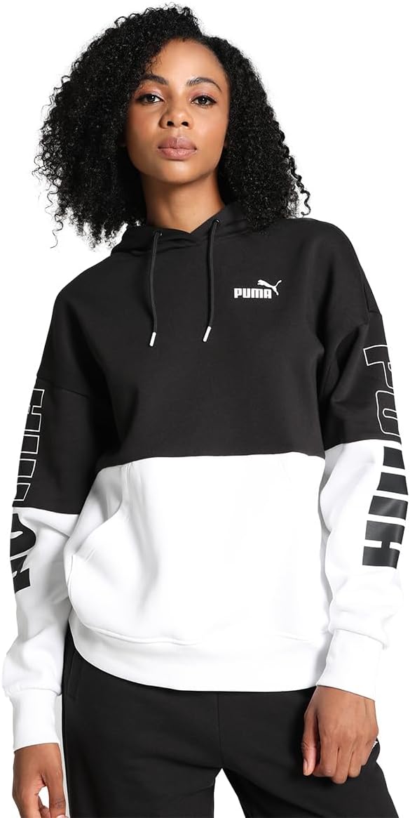 PUMA Damen Power Colorblock Hoodie FL Sweatshirt M Puma Schwarz, M Puma Schwarz