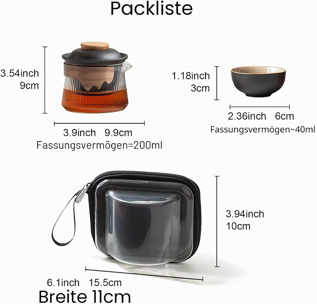 fanquare Tragbares Reiseteeservice Schwarz Porzellan Chinesisch Kung Fu Glas Teekanne mit Infusor Mi