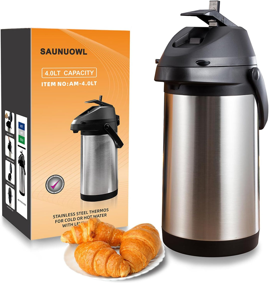 4L Pumpkanne Thermoskanne Isolierflasche mit Pumpe,Pump-Kaffeekanne mit Tragebügel,Pumpkanne aus pol