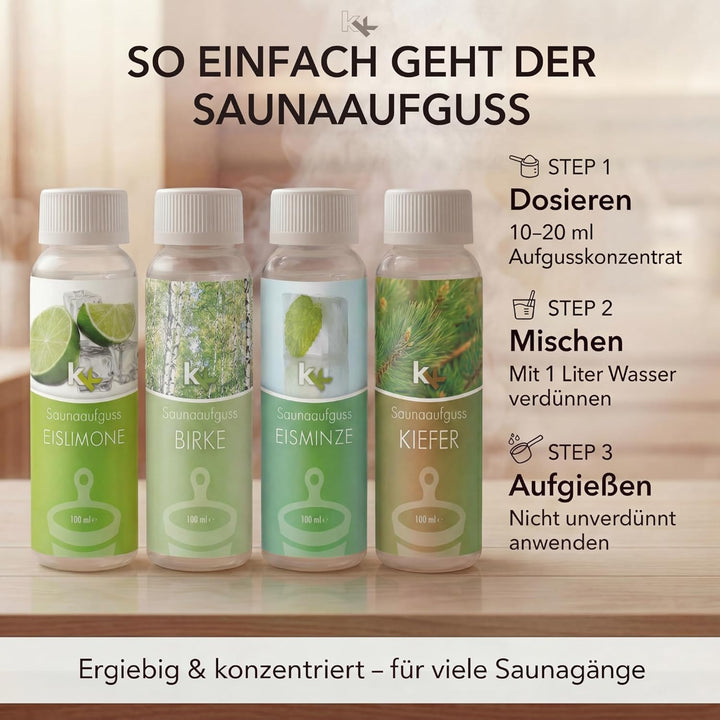 KK Saunaaufguss-Set Skandinavien - Made in Germany - 4 verschiedene Duftsorten in einem Set - Eislim